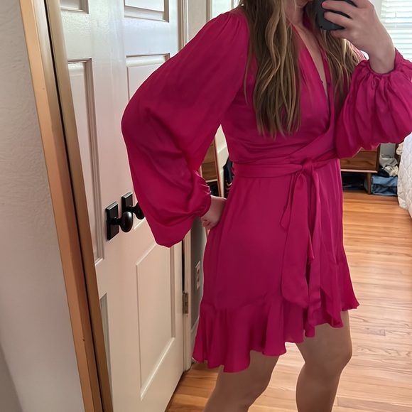 Banana Republic Bright Peony Satin Ruffle Wrap Dress small - Picture 14 of 16